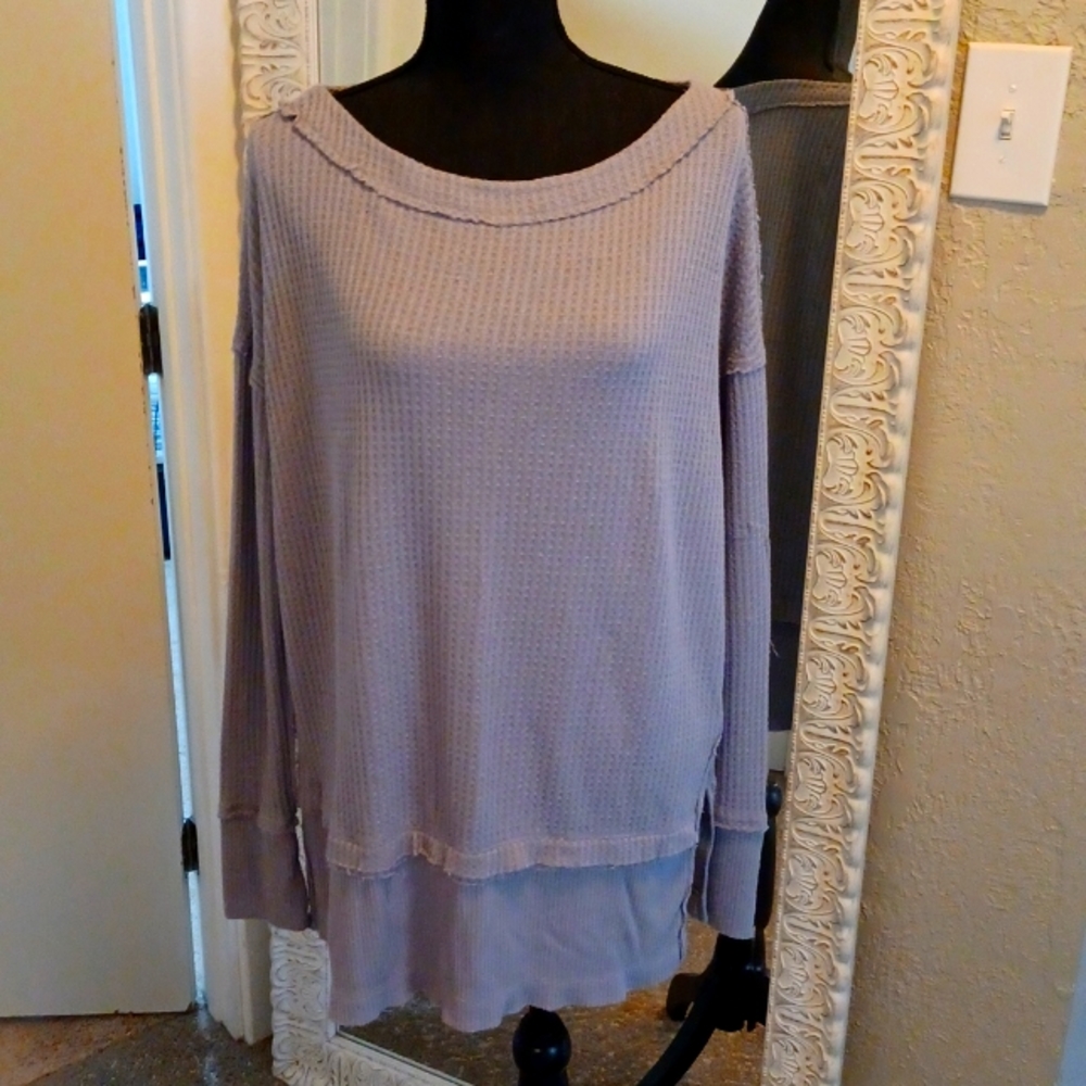We The Free Long Sleeve Waffle Knit Tunic Top